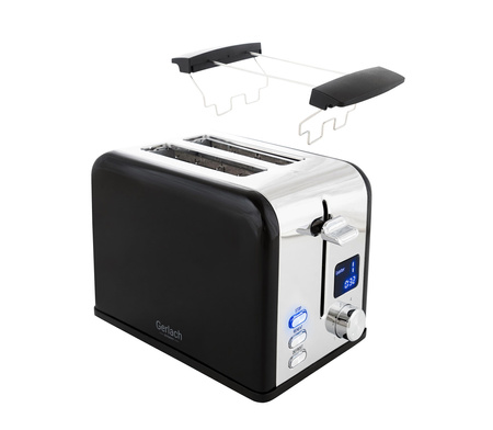Toster z wyświetlaczem LCD, 6 poziomów opiekania, funkcje STOP/REHEAT/DEFROST, ruszt do bułek, Gerlach GL 3221b